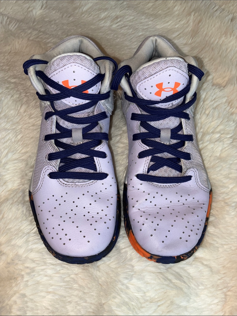 Under Armour Kids' Light Purple Sneakers with Navy Laces and Orange Logo